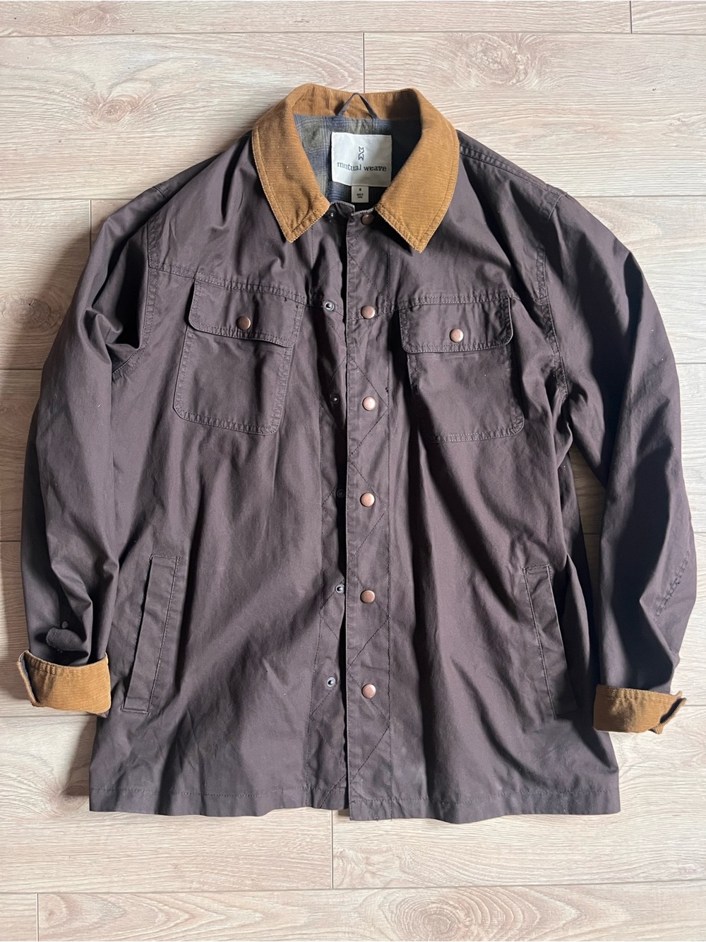 Men's Dark Brown Field Jacket with Tan Corduroy Collar
